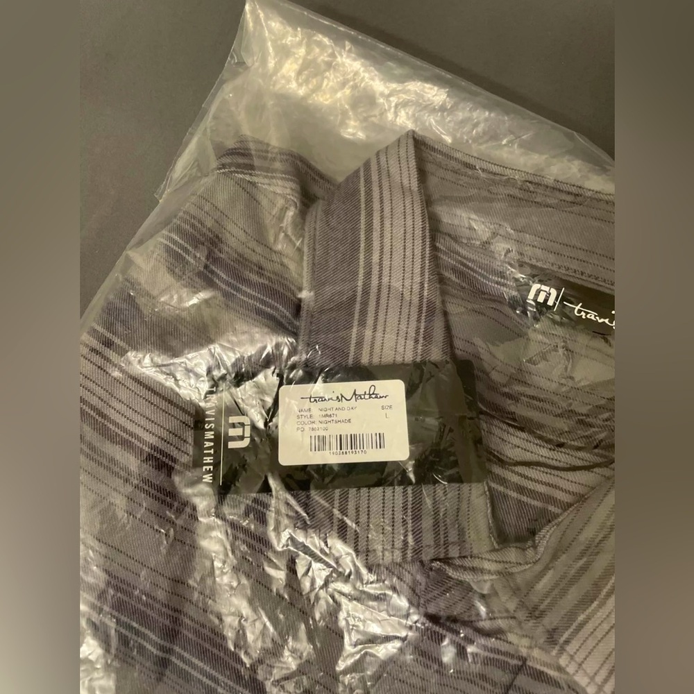 Travis Mathew Shirt Button Down Night And Day LS Large Gray Striped Cotton Rayon - Picture 3 of 5